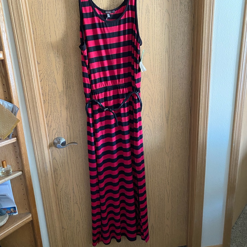 NWT Fever Pink Ginger/Black Striped Dress w/Belt, Size XL